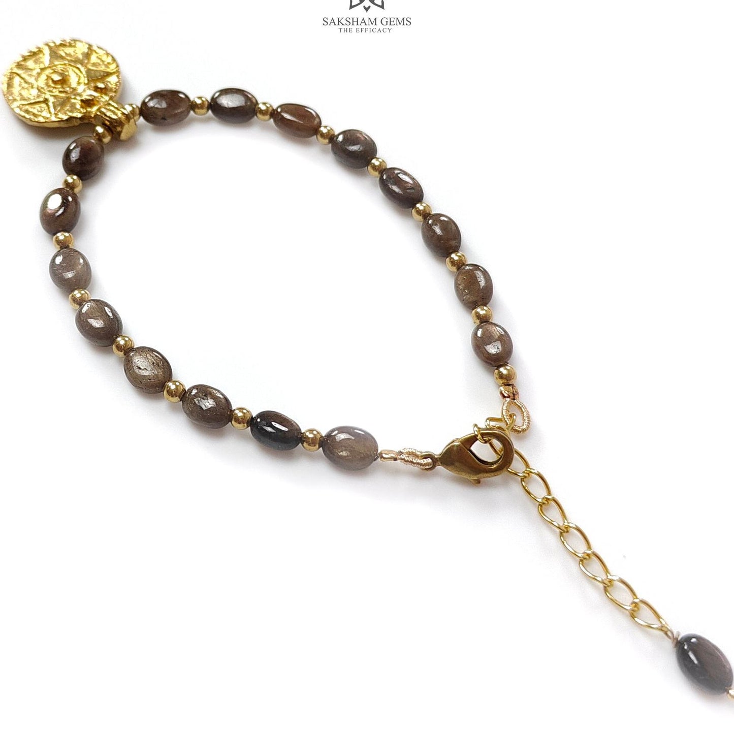 Golden Brown Chocolate Sapphire Beads Bracelet: 59.75cts Natural Untreated Sapphire Oval Shape Plain Brass Bracelet 7*5cmm 6.50"