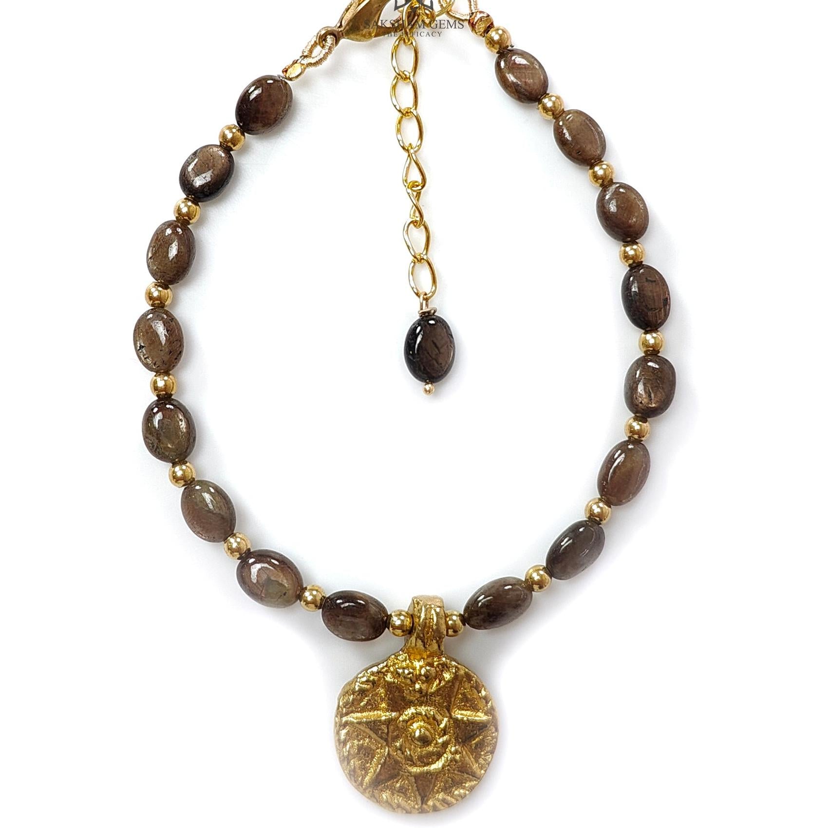 Golden Brown Chocolate Sapphire Beads Bracelet: 59.75cts