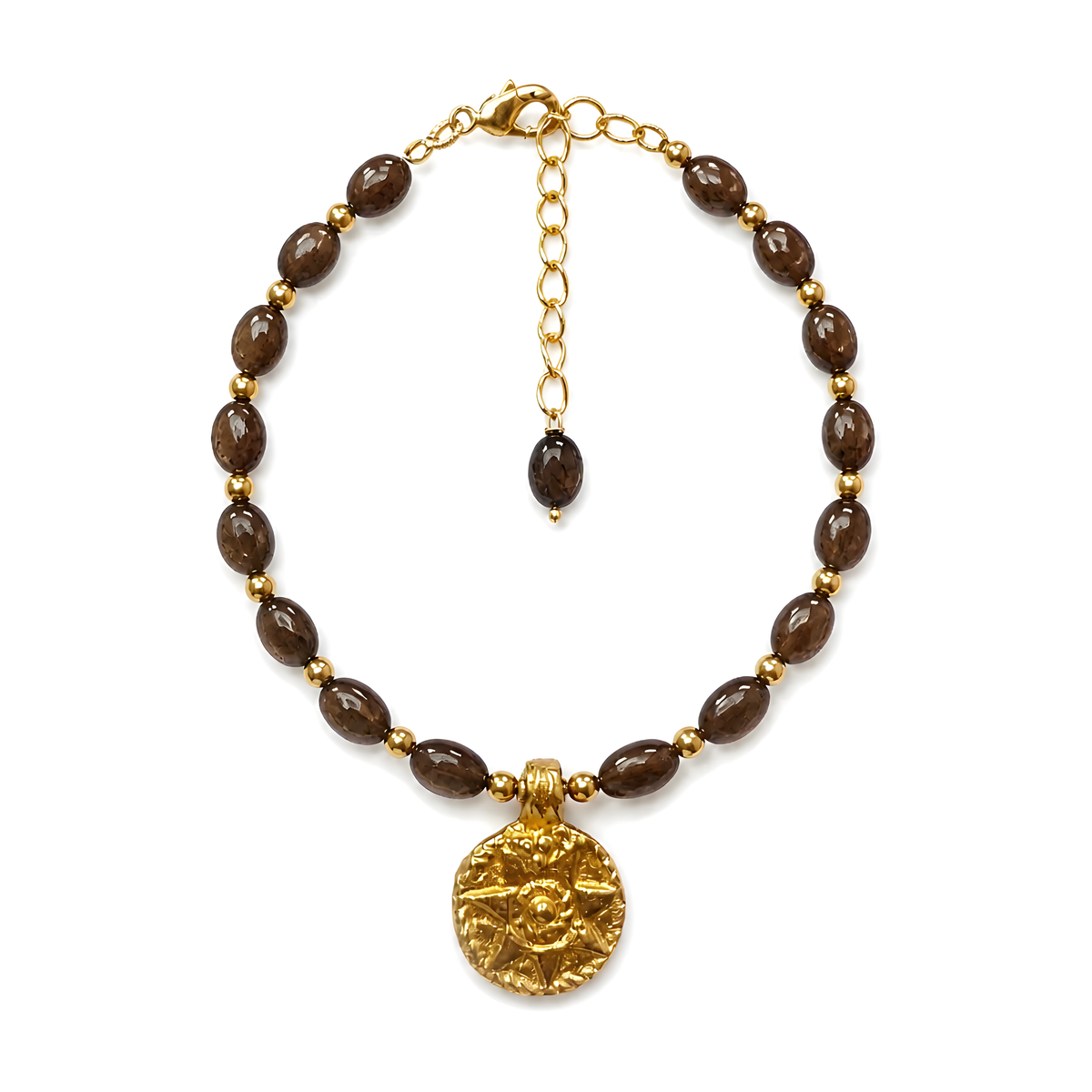 Chocolate Sapphire Beads Brass Bracelet