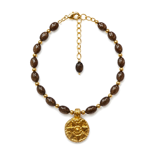 Chocolate Sapphire Beads Brass Bracelet