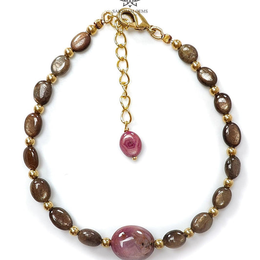 Golden Brown Chocolate Sapphire Beads Bracelet: 39.75cts
