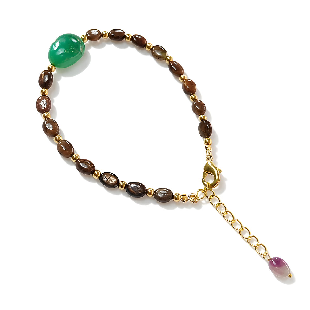 41.75cts Natural Sapphire Green Chrysoprase Plain Beads Oval Brass Bracelet 6.50"