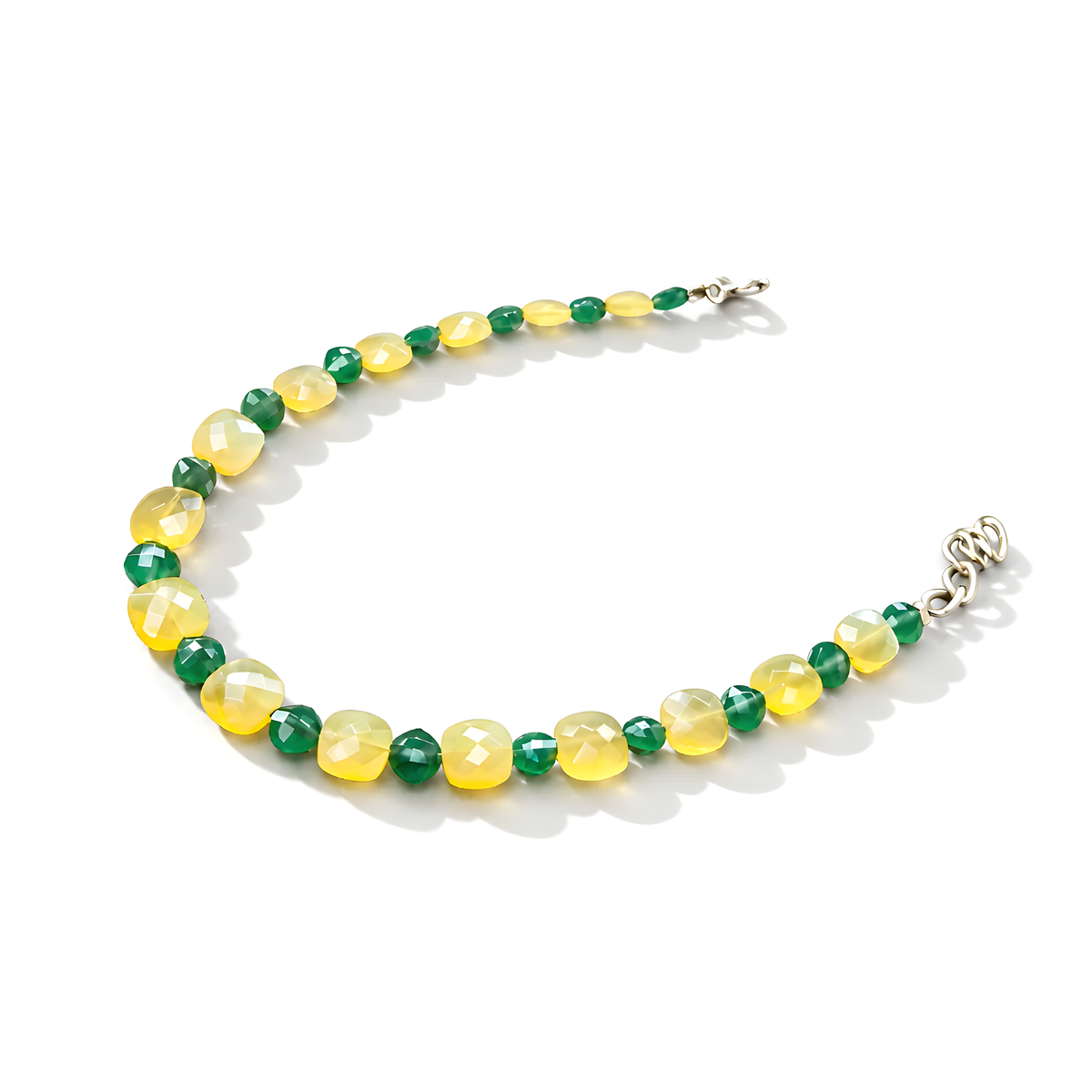 Yellow Opal, Quartz Beads 925 Silver Bracelet