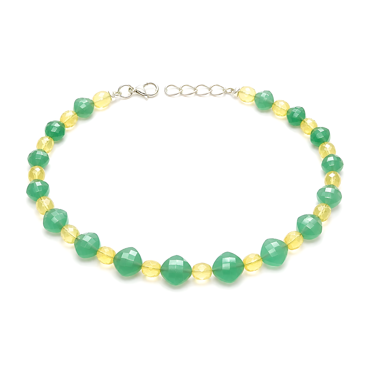 Quartzite & Yellow Opal Beads 925 Silver Bracelet
