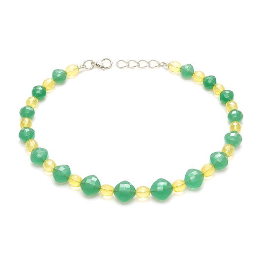 Quartzite & Yellow Opal Beads 925 Silver Bracelet