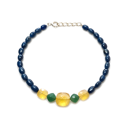 Sapphire Opal, Green Quartz Beads 925 Silver Bracelet