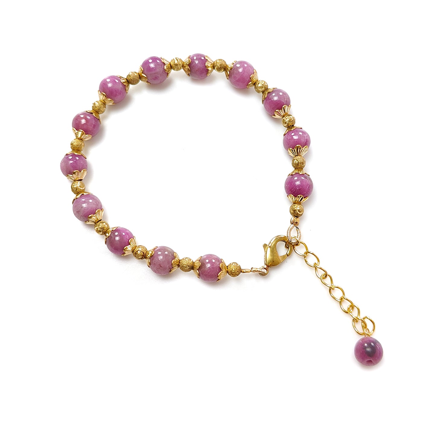 Zoisite Ruby Beads Bracelet: 67.55cts Natural Untreated Zoisite Ruby Round Plain Brass Bracelet 7mm 6"