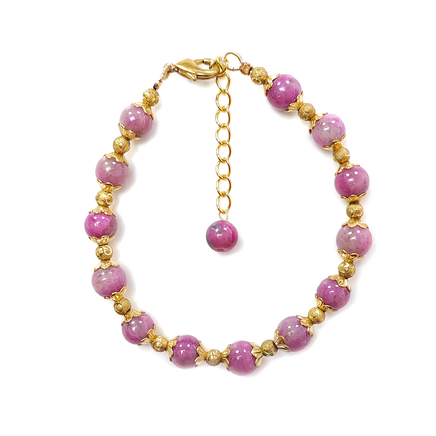 Zoisite Ruby Beads Bracelet: 67.55cts Natural Untreated Zoisite Ruby Round Plain Brass Bracelet 7mm 6"