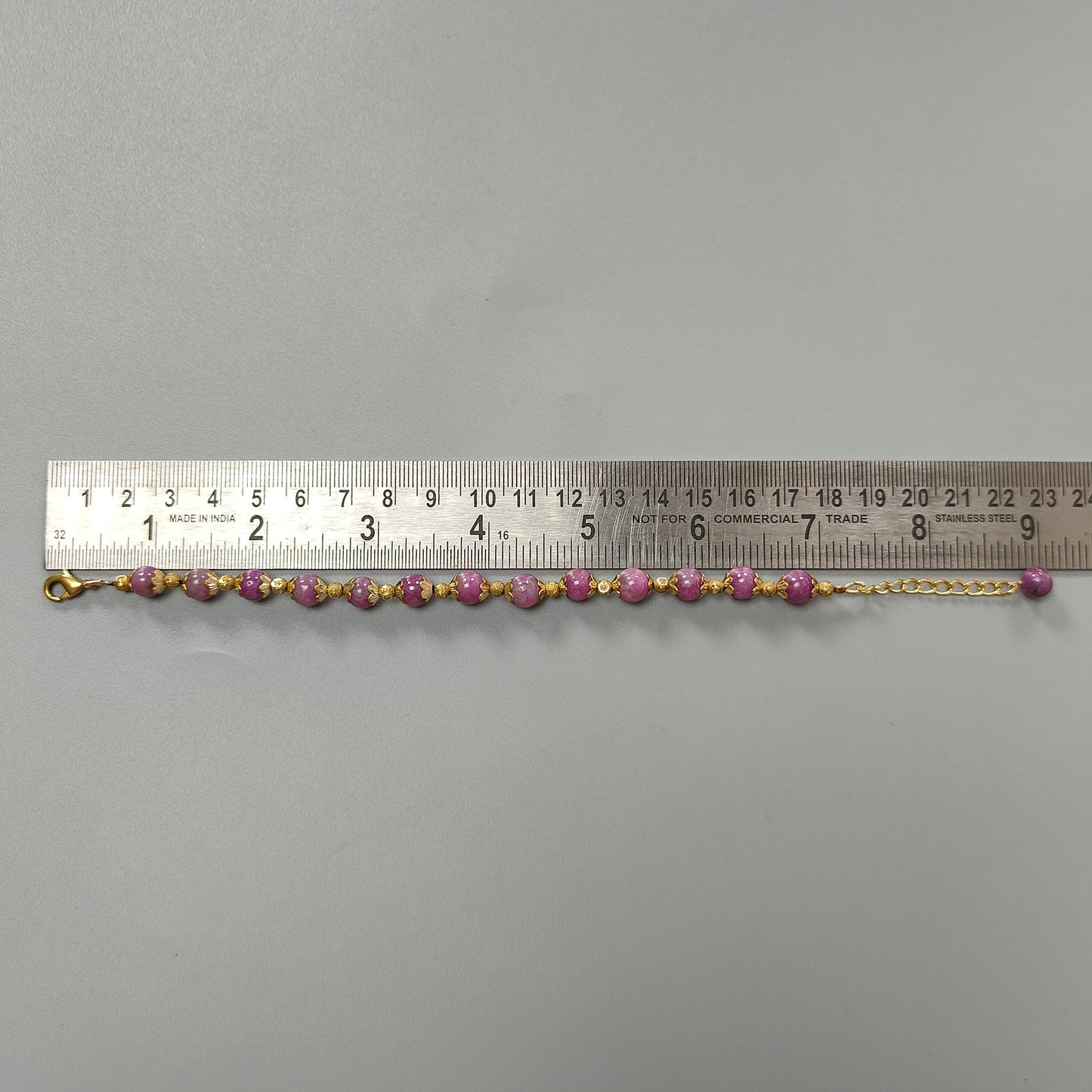 Zoisite Ruby Beads Bracelet: 67.55cts Natural Untreated Zoisite Ruby Round Plain Brass Bracelet 7mm 6"