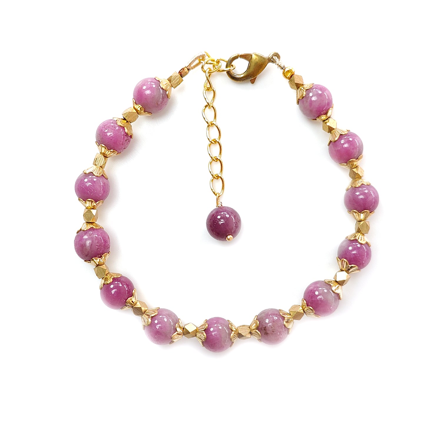 Zoisite Ruby Beads Bracelet: 78.00cts Natural Untreated Zoisite Ruby Round Plain Brass Bracelet 7mm 6.30"