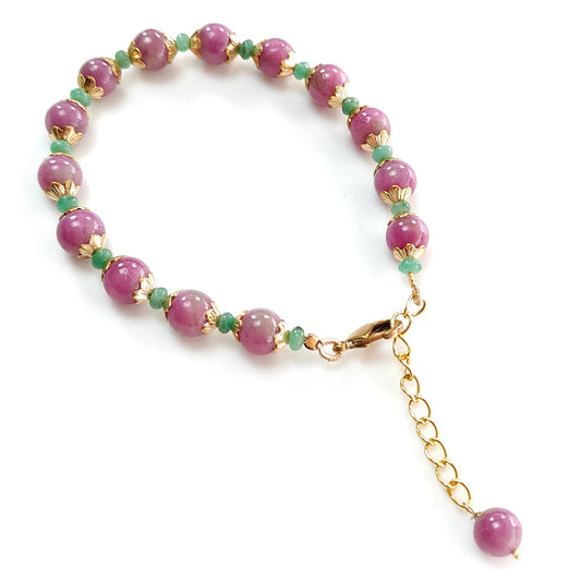 Zoisite Ruby & Emerald Beads Bracelet: 77.30cts Natural Untreated Zoisite Ruby Round Plain Brass Bracelet 4mm - 7mm 6.30"