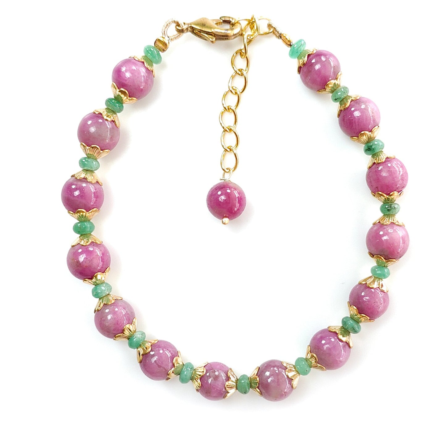 Zoisite Ruby & Emerald Beads Bracelet: 77.30cts Natural Untreated Zoisite Ruby Round Plain Brass Bracelet 4mm - 7mm 6.30"