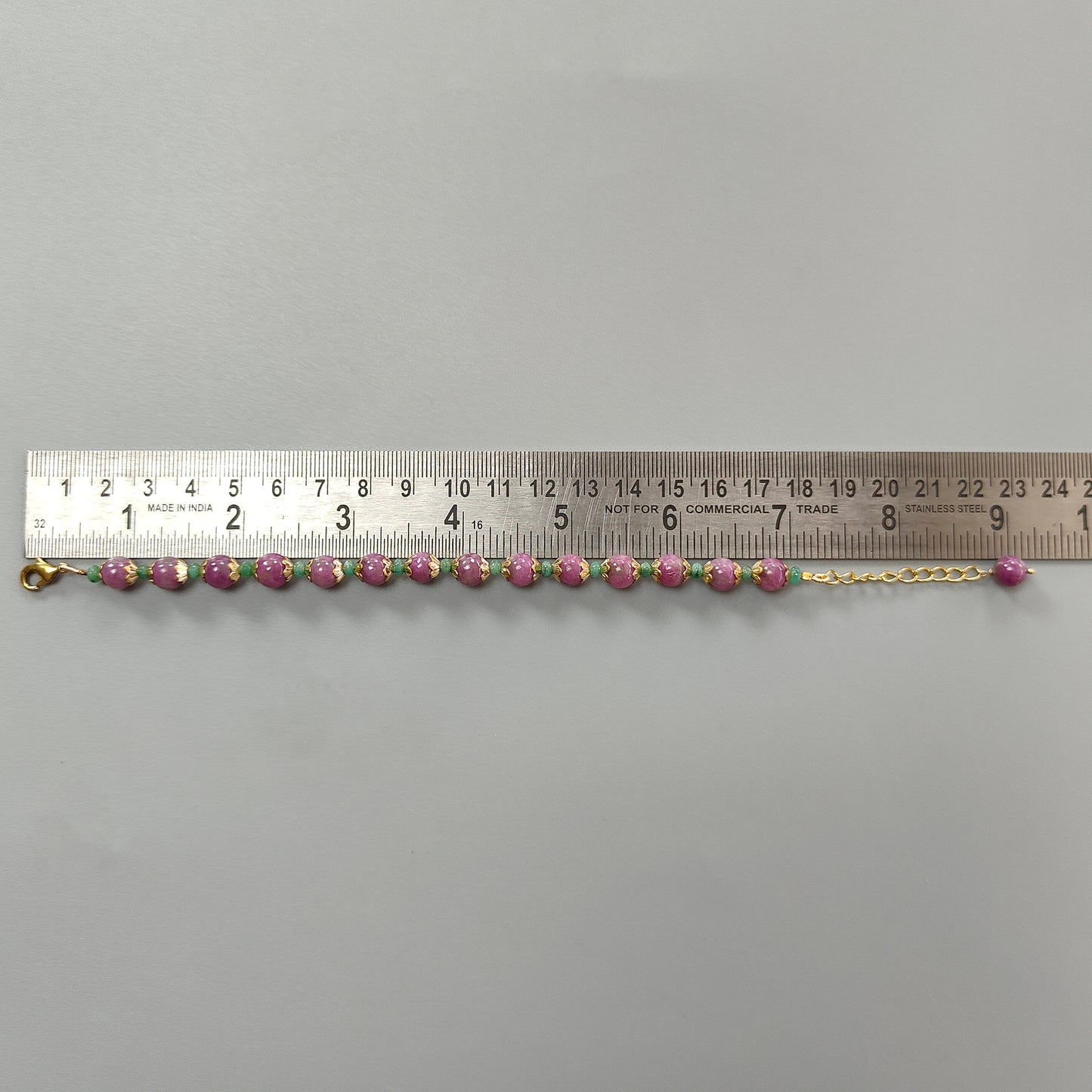 Zoisite Ruby & Emerald Beads Bracelet: 77.30cts Natural Untreated Zoisite Ruby Round Plain Brass Bracelet 4mm - 7mm 6.30"