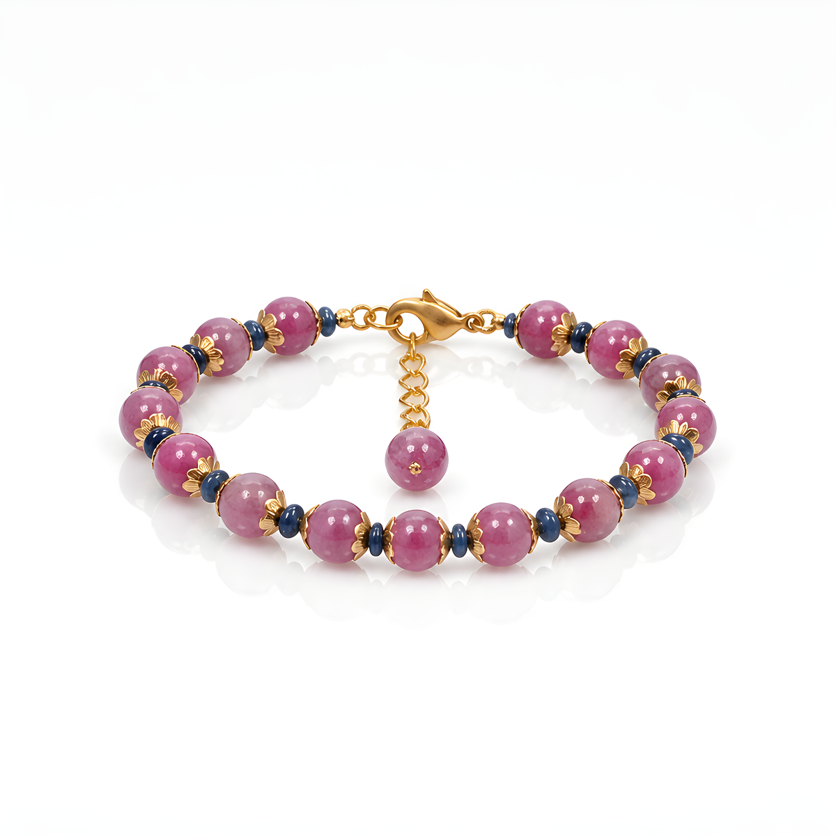 Ruby & Blue Sapphire Beads Brass Bracelet