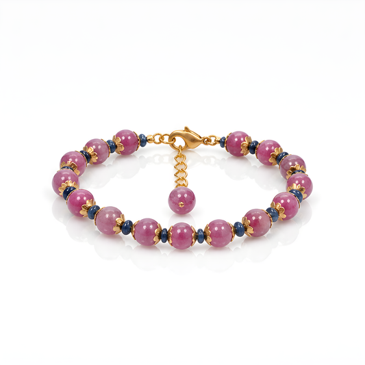 Ruby & Blue Sapphire Beads Brass Bracelet