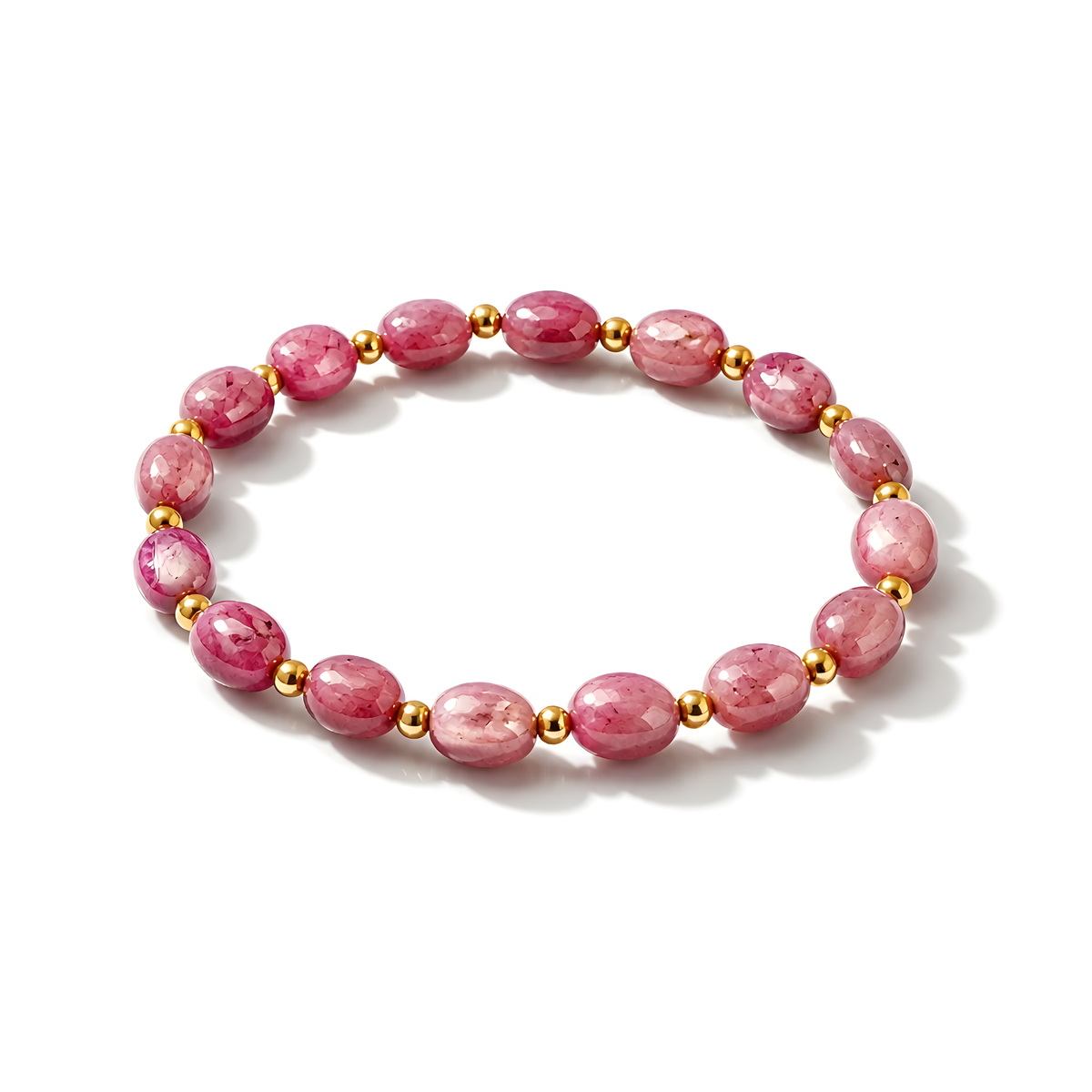 49.70cts Natural Ruby Plain Beads Cocktail Stretchable Brass Bracelet 9*7mm 6.50"