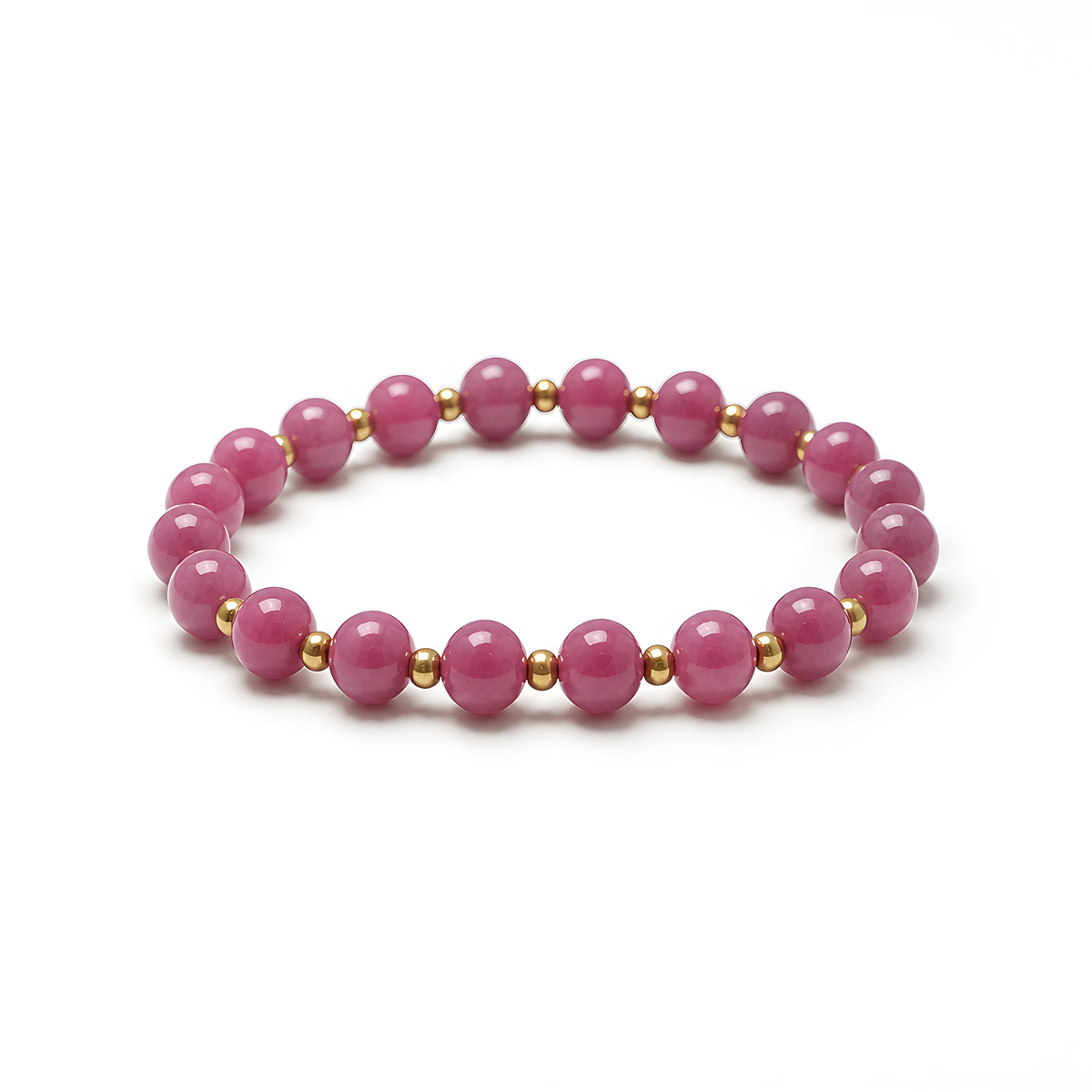 57.50cts Natural Ruby Plain Beads Round Stretchable Cocktail Brass Bracelet 7"
