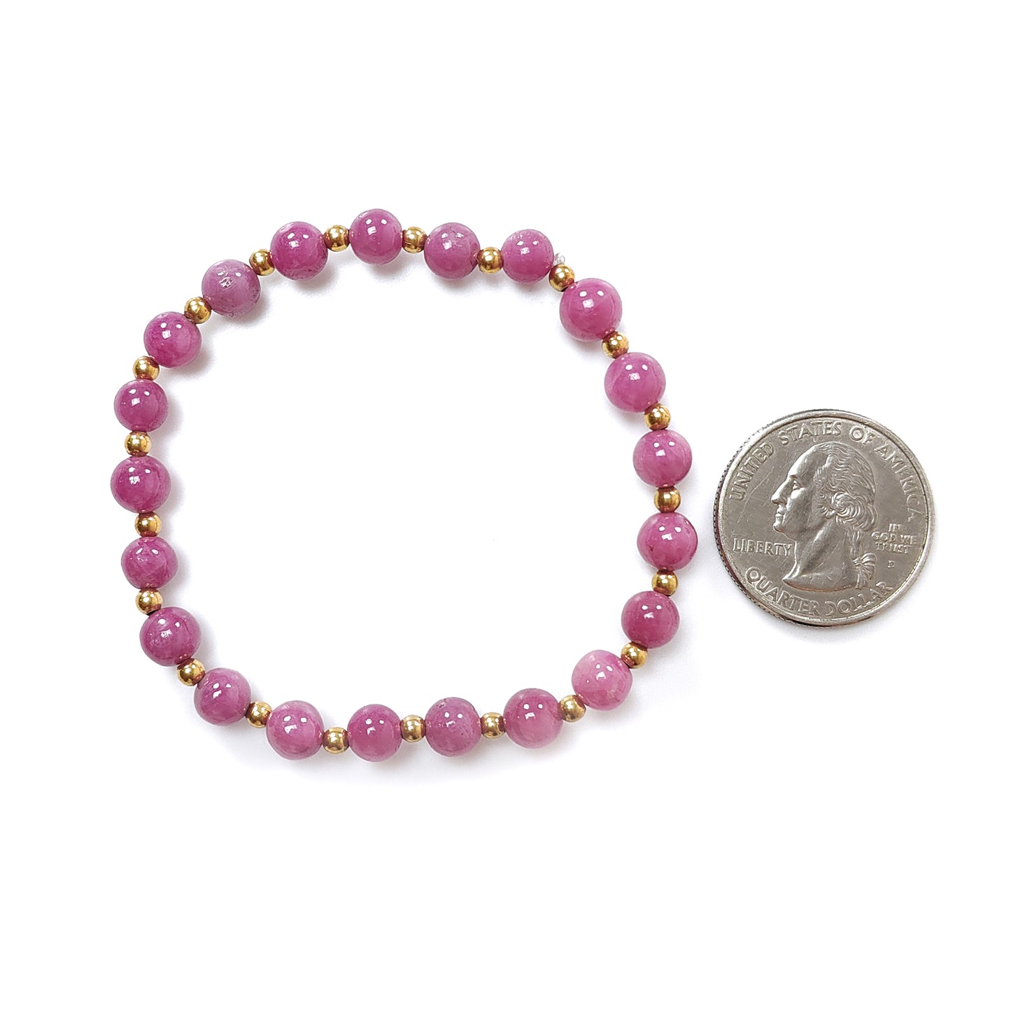 Red Ruby Beads Bracelet: 57.50cts Natural Untreated Ruby Cocktail Bracelet Plain Round Stretchable Brass Bracelet 6.5mm 7"