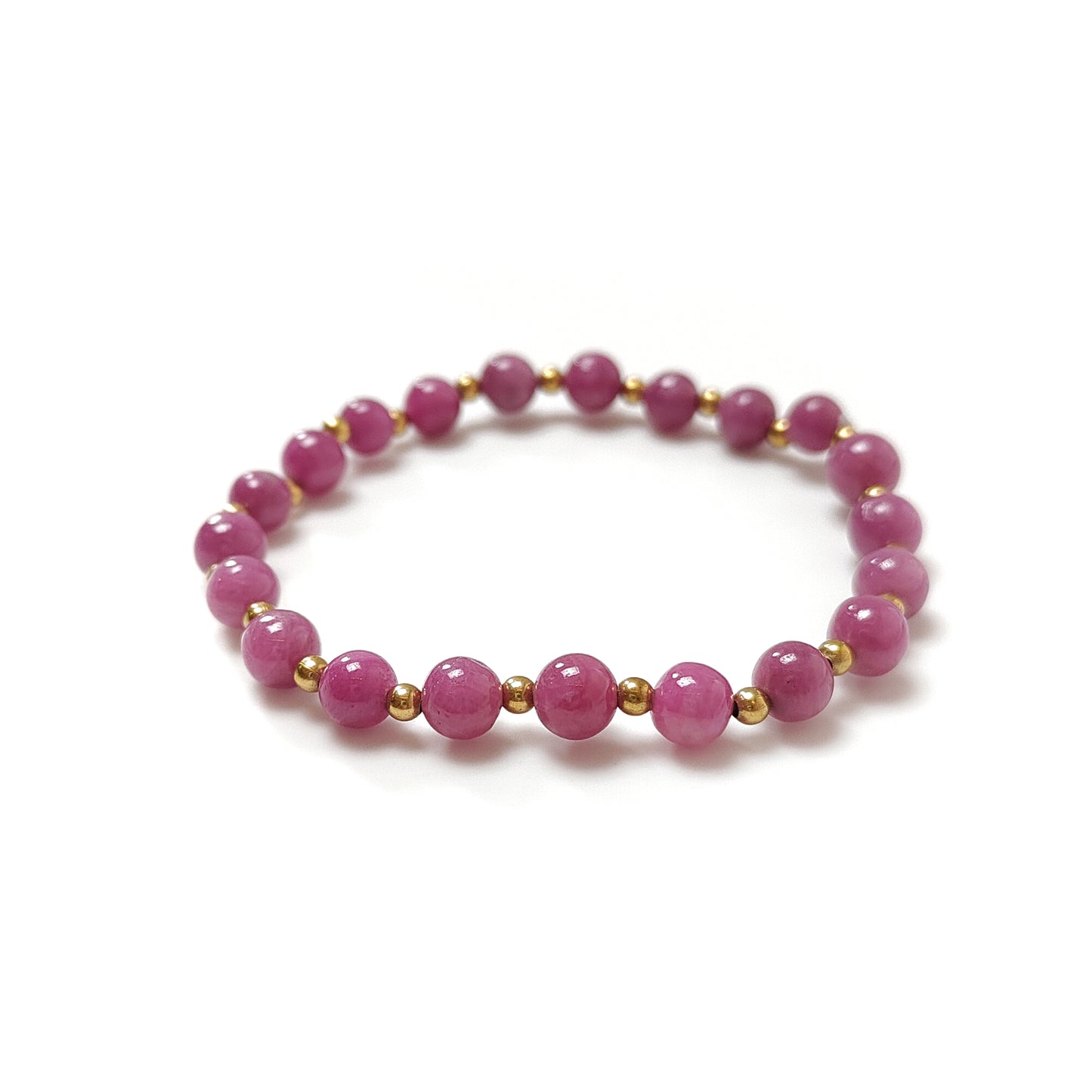 Red Ruby Beads Bracelet: 57.50cts Natural Untreated Ruby Cocktail Bracelet Plain Round Stretchable Brass Bracelet 6.5mm 7"