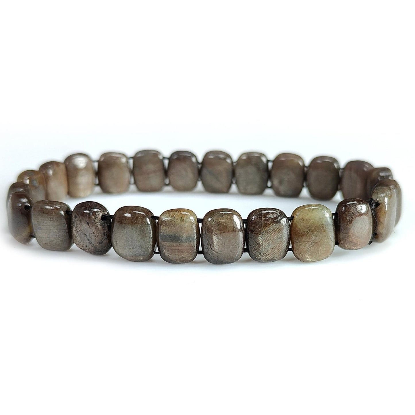 Golden Brown Chocolate Sapphire Beads Bracelet: 106.95cts Natural Untreated Sapphire Cushion Shape Plain Stretchable Bracelet 10*8mm 7"