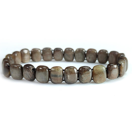 Golden Brown Chocolate Sapphire Beads Bracelet: 106.95cts Natural Untreated Sapphire Cushion Shape Plain Stretchable Bracelet 10*8mm 7"