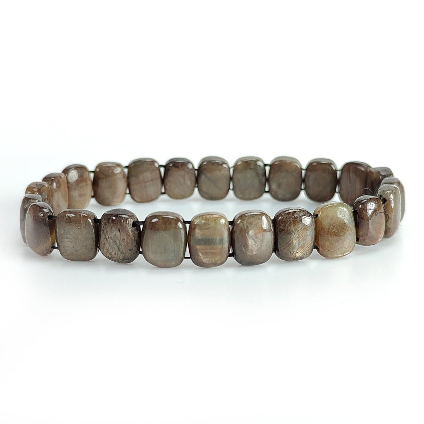 Golden Brown Chocolate Sapphire Beads Bracelet: 106.95cts Natural Untreated Sapphire Cushion Shape Plain Stretchable Bracelet 10*8mm 7"