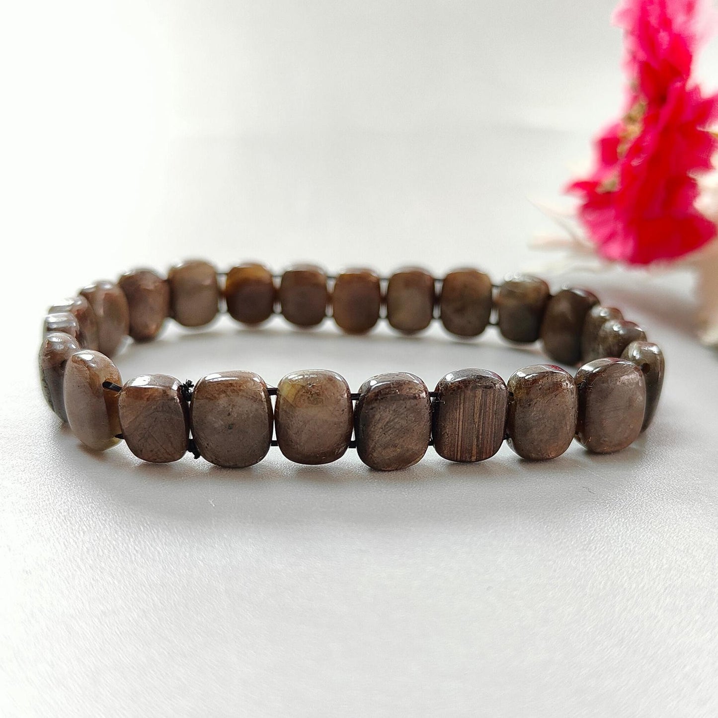 Golden Brown Chocolate Sapphire Beads Bracelet: 106.95cts Natural Untreated Sapphire Cushion Shape Plain Stretchable Bracelet 10*8mm 7"