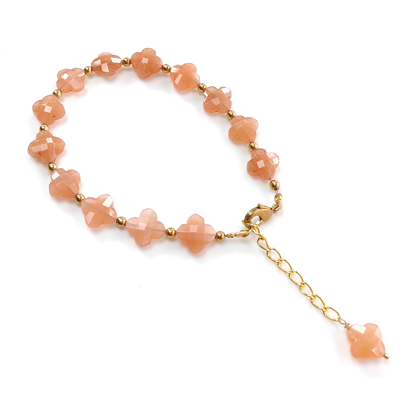 Peach Moonstone Beads Bracelet: 45.00cts Natural Untreated Moonstone Fancy Both Side Faceted Checker Cut Brass Bracelet 9mm 6.50"+2"