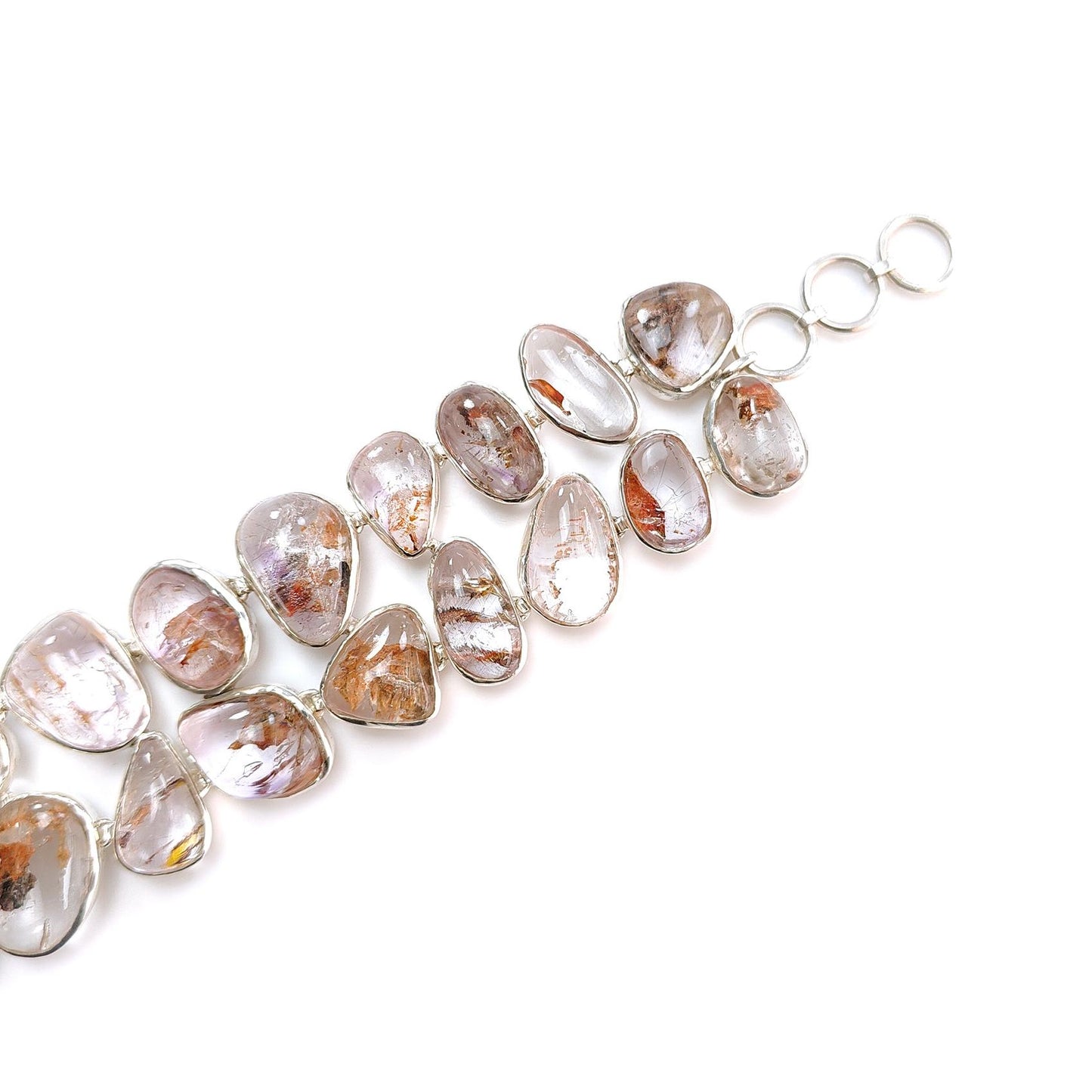 Rutile Amethyst Plain Silver Bracelet: 78.94gms Natural Purple Quartz Plain Fancy Shape 925 Sterling Silver Bezel Set Bracelet 8.50"