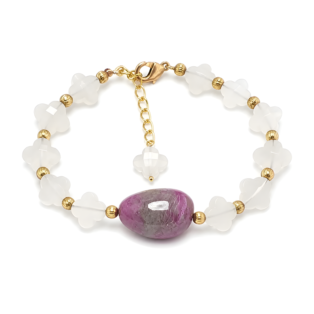 moonstone, ruby beads brass bracelet