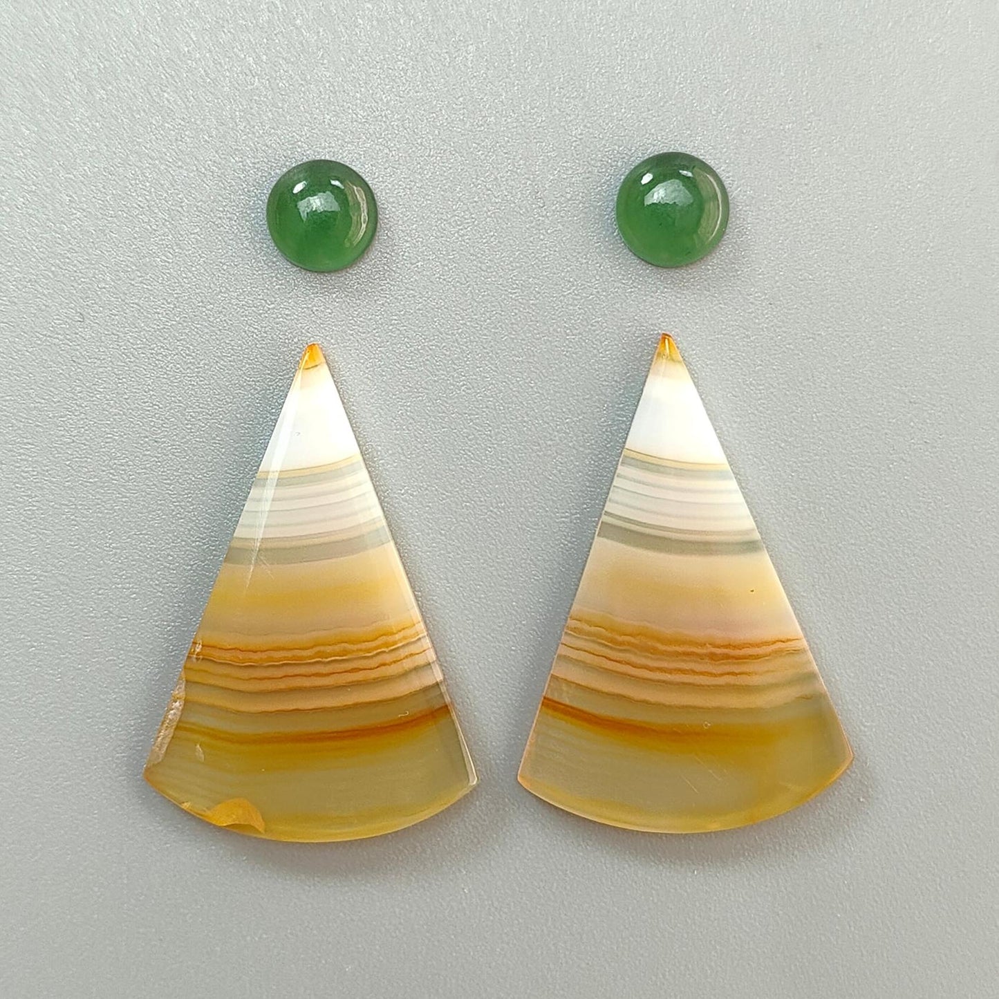 Botswana Agate Gemstone with Serpentine & Gray Sapphire Cabochon: Natural Untreated Agate Gemstone Bi-Color Agate Triangle, Pear 4pcs Set