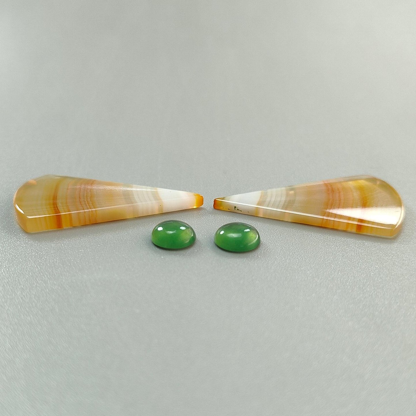 Botswana Agate Gemstone with Serpentine & Gray Sapphire Cabochon: Natural Untreated Agate Gemstone Bi-Color Agate Triangle, Pear 4pcs Set