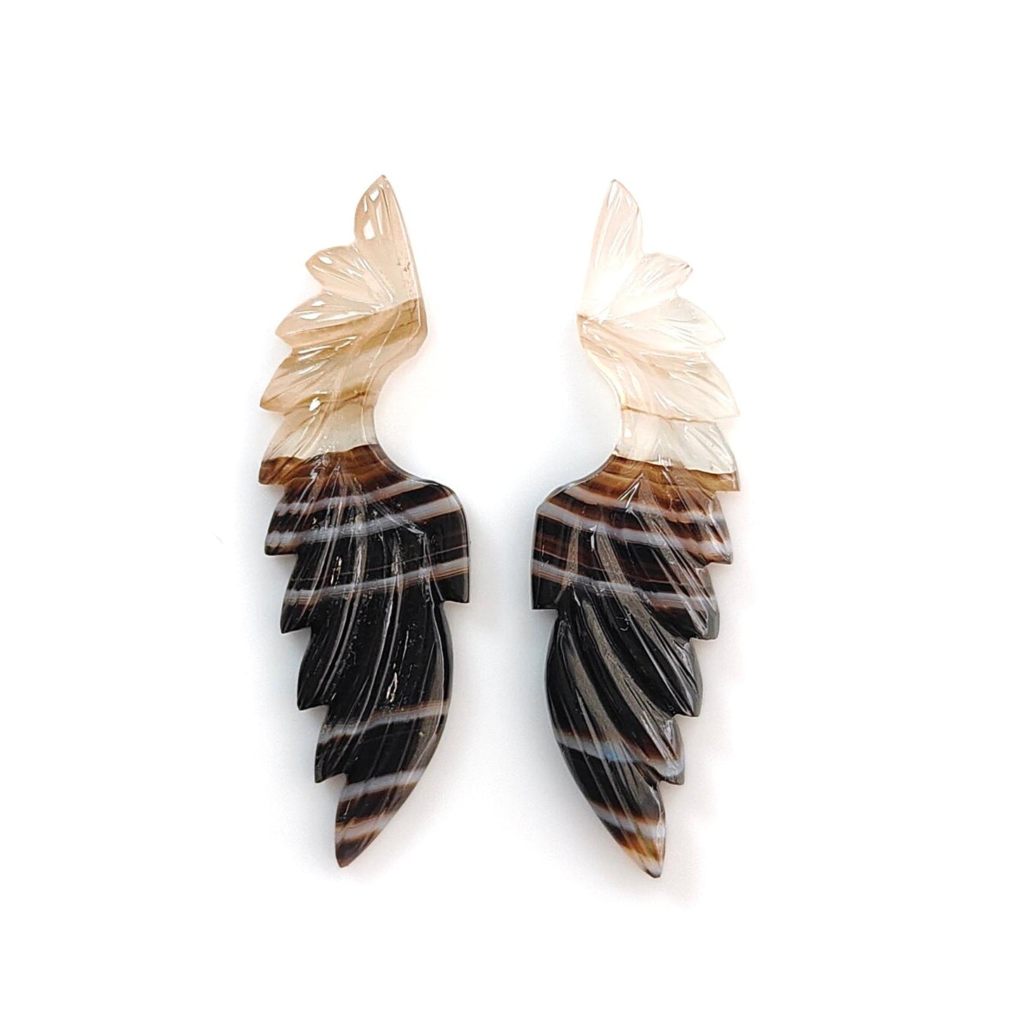 Multi Color Botswana Agate Gemstone Carving: Natural Untreated Bi-Color Agate Hand Carved Angel Wings Pair for Jewelry May Birthstone