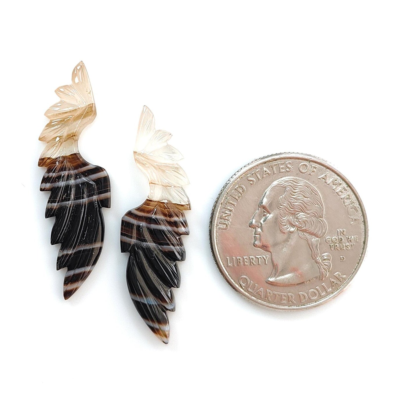 Multi Color Botswana Agate Gemstone Carving: Natural Untreated Bi-Color Agate Hand Carved Angel Wings Pair for Jewelry May Birthstone
