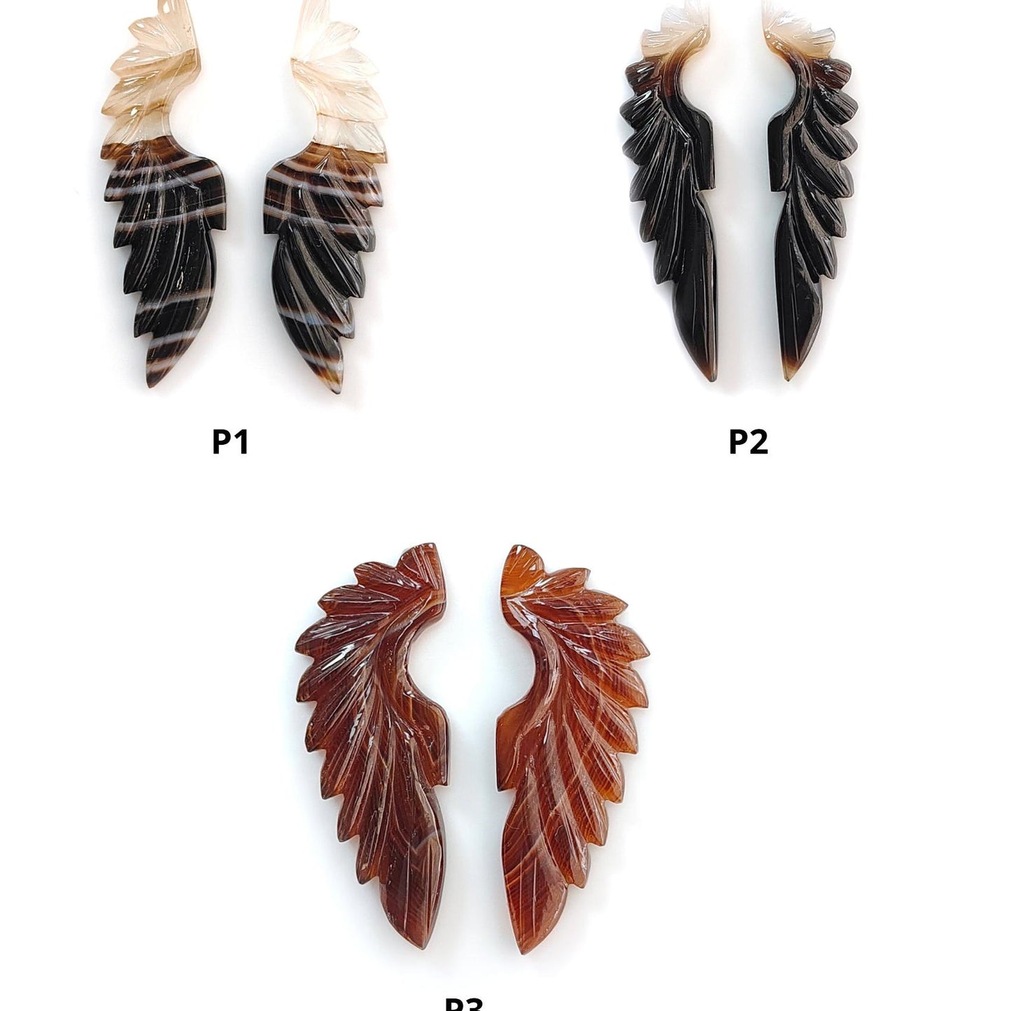 Multi Color Botswana Agate Gemstone Carving: Natural Untreated Bi-Color Agate Hand Carved Angel Wings Pair for Jewelry May Birthstone