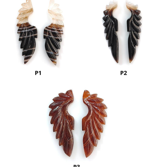 Multi Color Botswana Agate Gemstone Carving: Natural Untreated Bi-Color Agate Hand Carved Angel Wings Pair for Jewelry May Birthstone