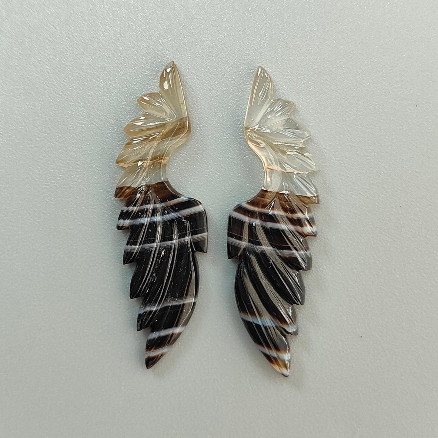 Multi Color Botswana Agate Gemstone Carving: Natural Untreated Bi-Color Agate Hand Carved Angel Wings Pair for Jewelry May Birthstone