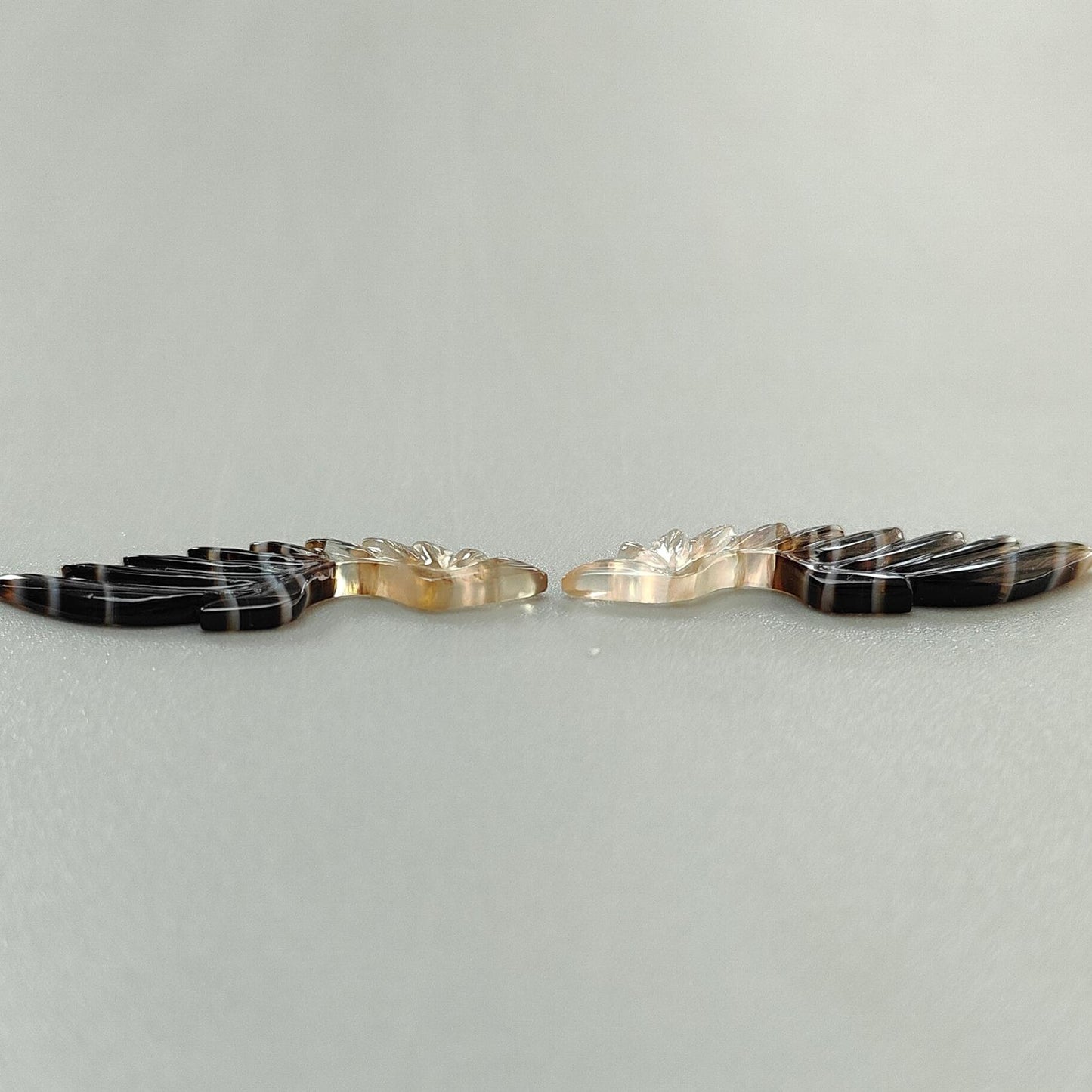 Multi Color Botswana Agate Gemstone Carving: Natural Untreated Bi-Color Agate Hand Carved Angel Wings Pair for Jewelry May Birthstone