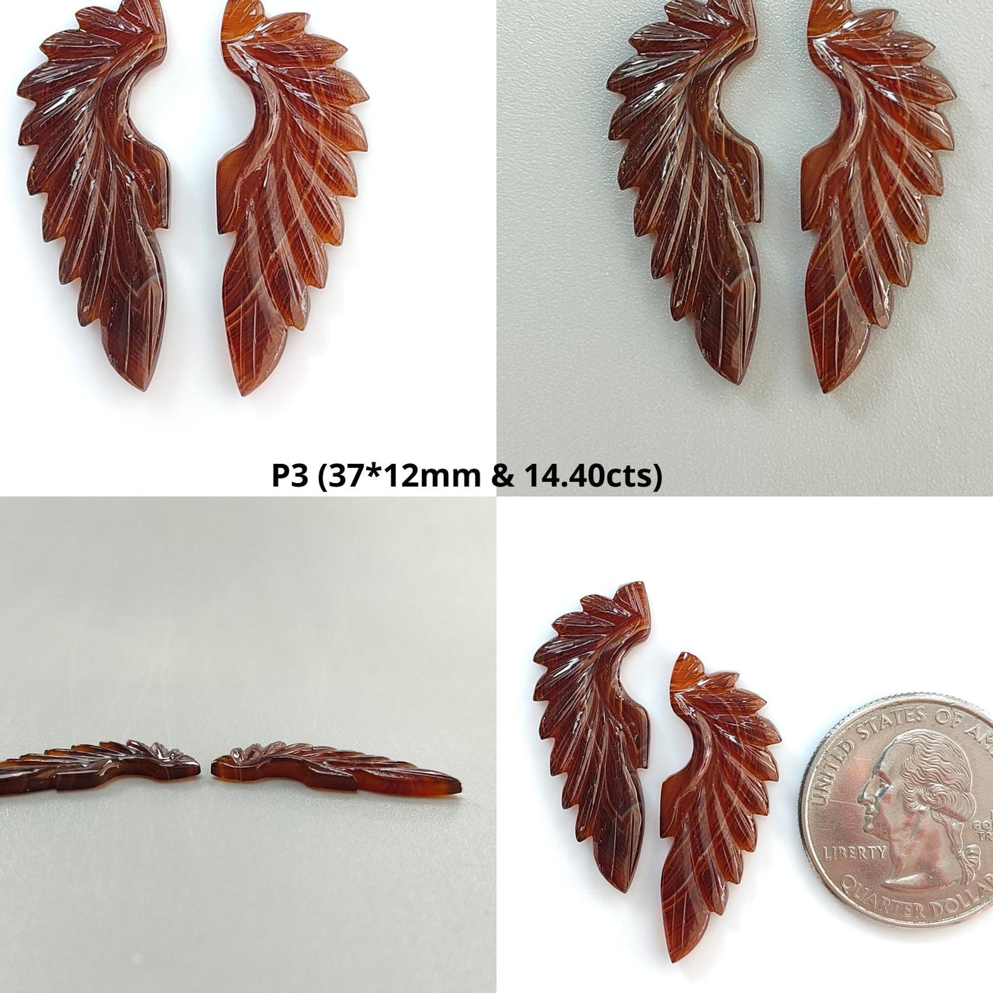 Multi Color Botswana Agate Gemstone Carving: Natural Untreated Bi-Color Agate Hand Carved Angel Wings Pair for Jewelry May Birthstone