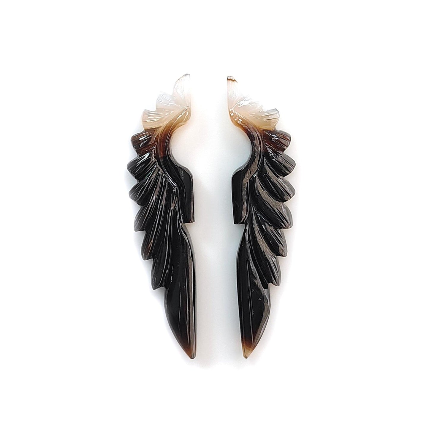 Multi Color Botswana Agate Gemstone Carving: Natural Untreated Bi-Color Agate Hand Carved Angel Wings Pair for Jewelry May Birthstone
