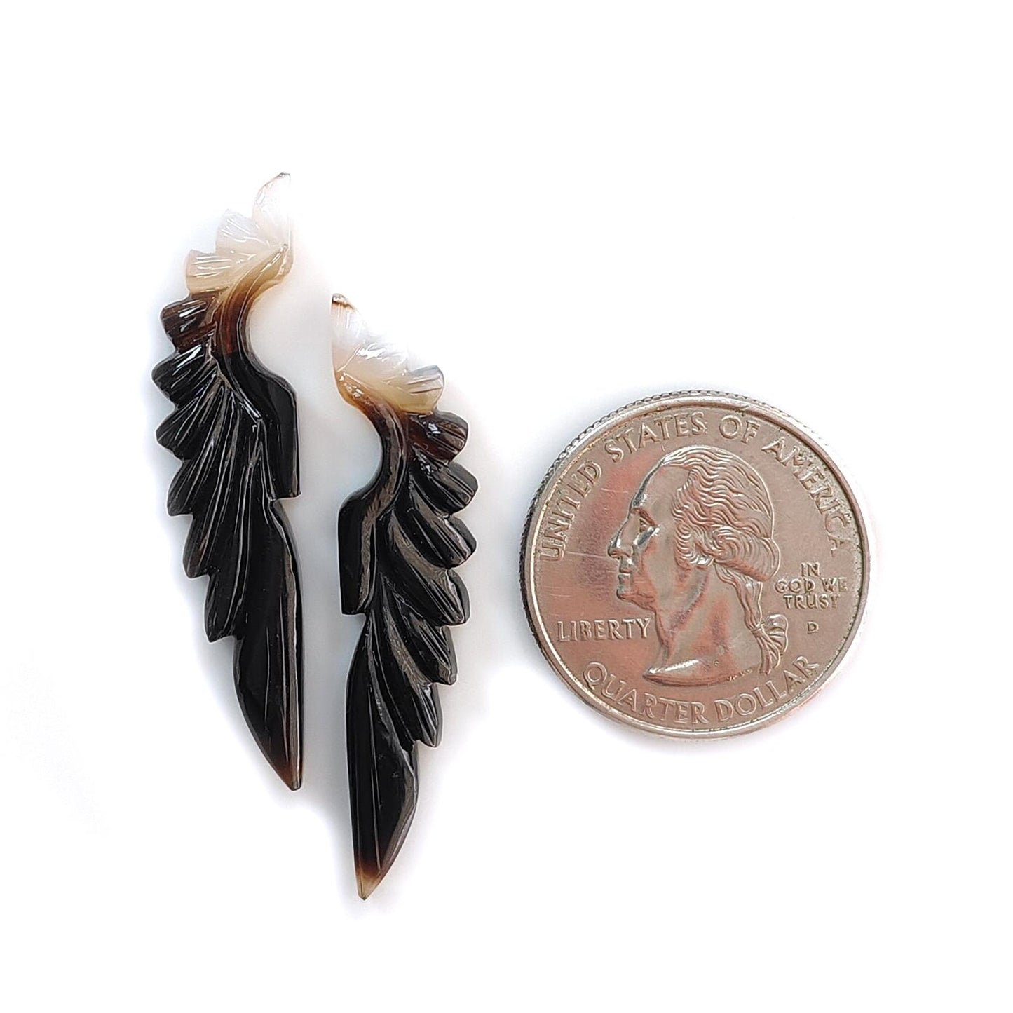 Multi Color Botswana Agate Gemstone Carving: Natural Untreated Bi-Color Agate Hand Carved Angel Wings Pair for Jewelry May Birthstone