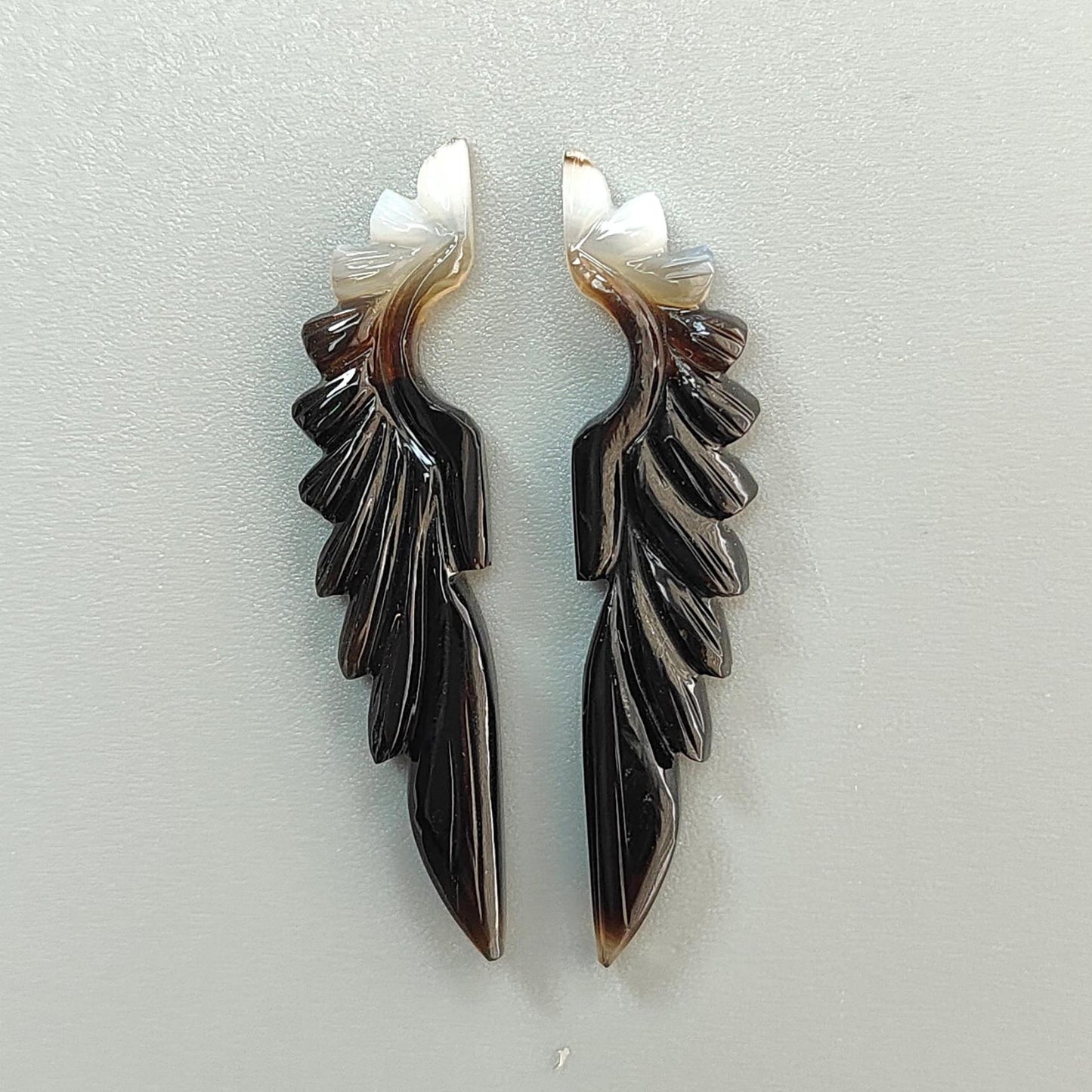 Multi Color Botswana Agate Gemstone Carving: Natural Untreated Bi-Color Agate Hand Carved Angel Wings Pair for Jewelry May Birthstone