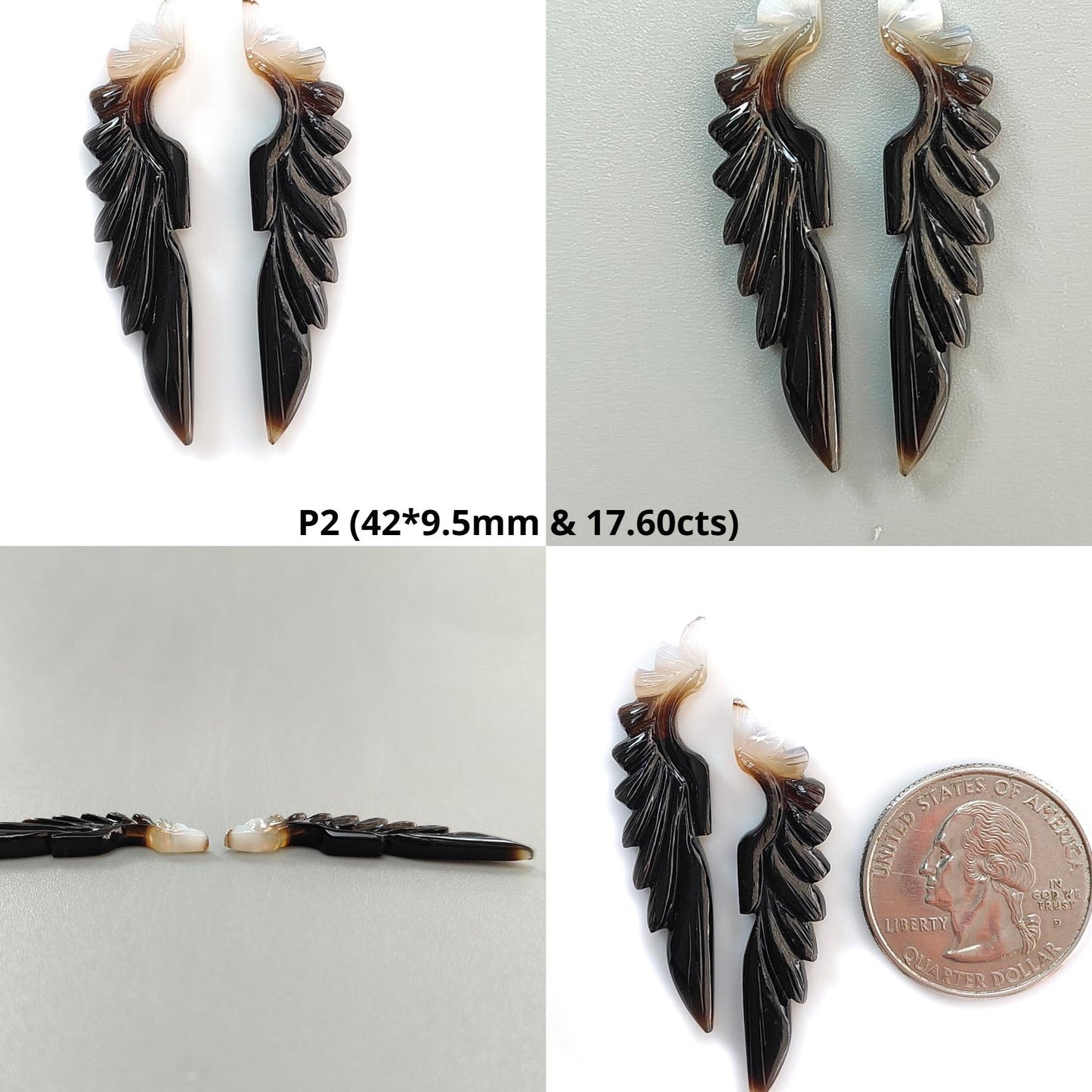 Multi Color Botswana Agate Gemstone Carving: Natural Untreated Bi-Color Agate Hand Carved Angel Wings Pair for Jewelry May Birthstone