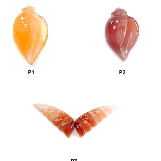 Multi Color Botswana Agate Gemstone Carving: Natural Untreated Bi-Color Agate Hand Carved Sea Shell & Butterfly 1pc, Pair for Jewelry