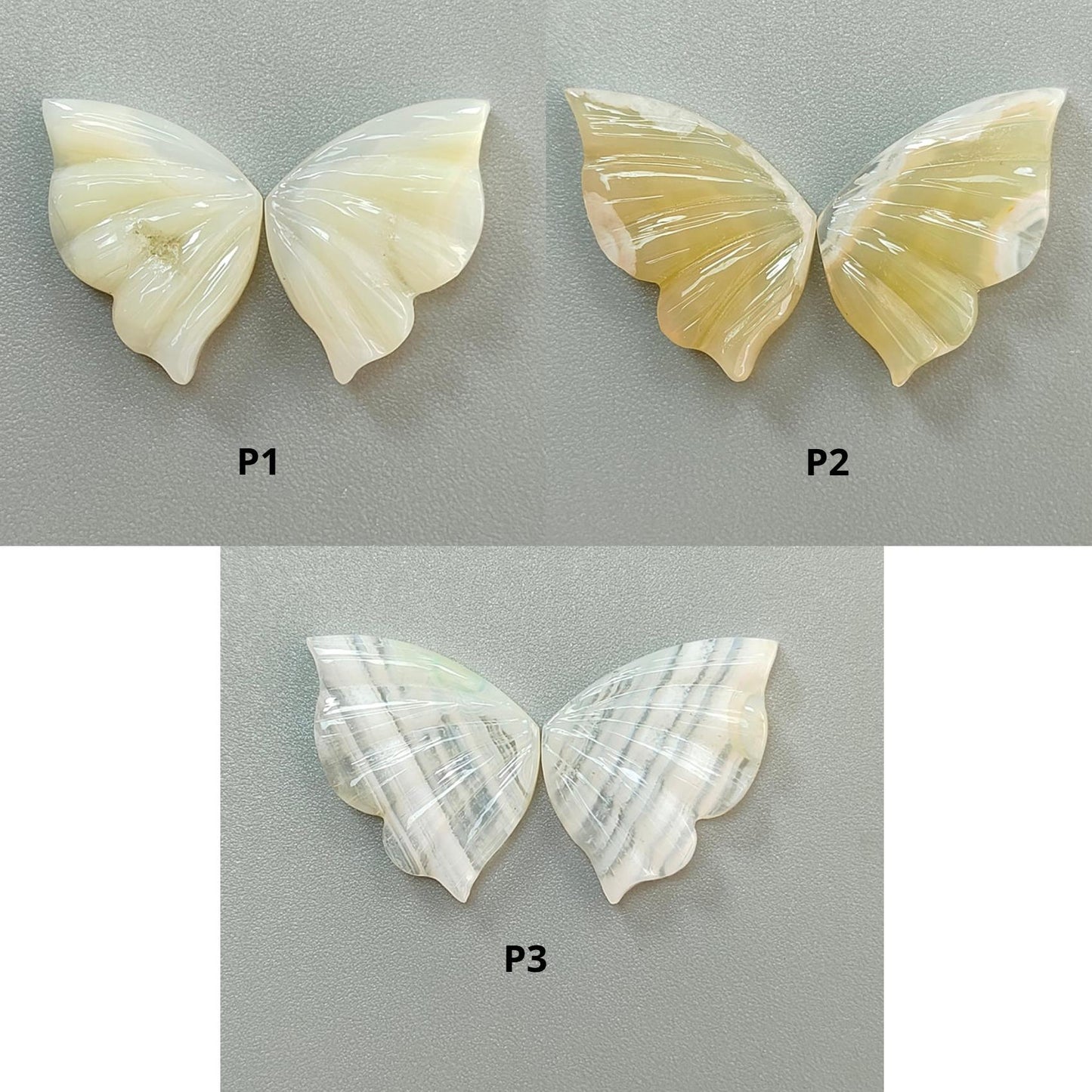 Multi Color Botswana Agate Gemstone Carving: Natural Untreated Bi-Color Agate Hand Carved Butterfly Pair for Jewelry May Birthstone