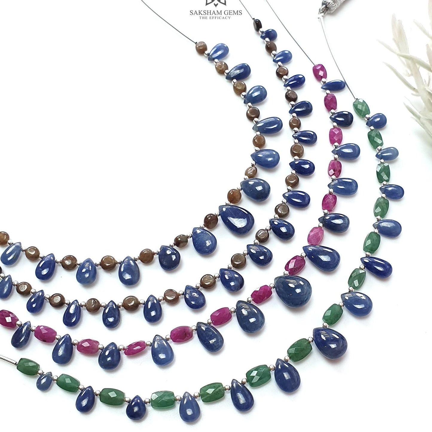 Sapphire Ruby Quartz Plain Beads: Natural Untreated Golden Sapphire Teardrop Cushion Plain 925 Sterling Silver 5"-7" Beads For Bracelet