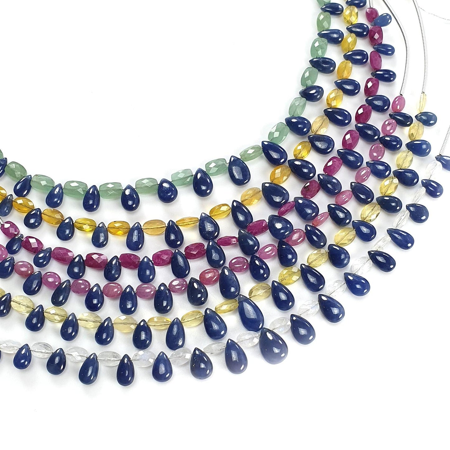 Sapphire Ruby Opal Moonstone Quartz Plain Beads: Natural Untreated Blue Sapphire Teardrop Cushion Plain 6"-7" Beads For Bracelet