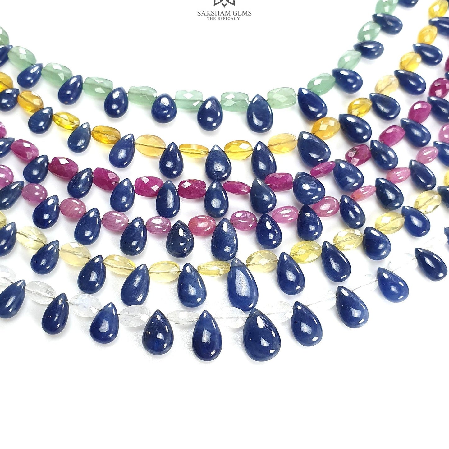 Sapphire Ruby Opal Moonstone Quartz Plain Beads: Natural Untreated Blue Sapphire Teardrop Cushion Plain 6"-7" Beads For Bracelet