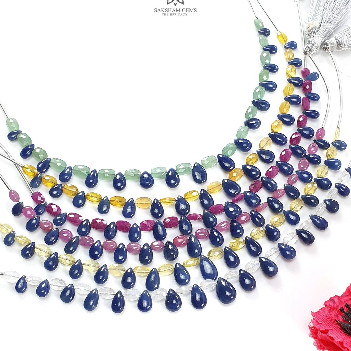 Sapphire Ruby Opal Moonstone Quartz Plain Beads: Natural Untreated Blue Sapphire Teardrop Cushion Plain 6"-7" Beads For Bracelet