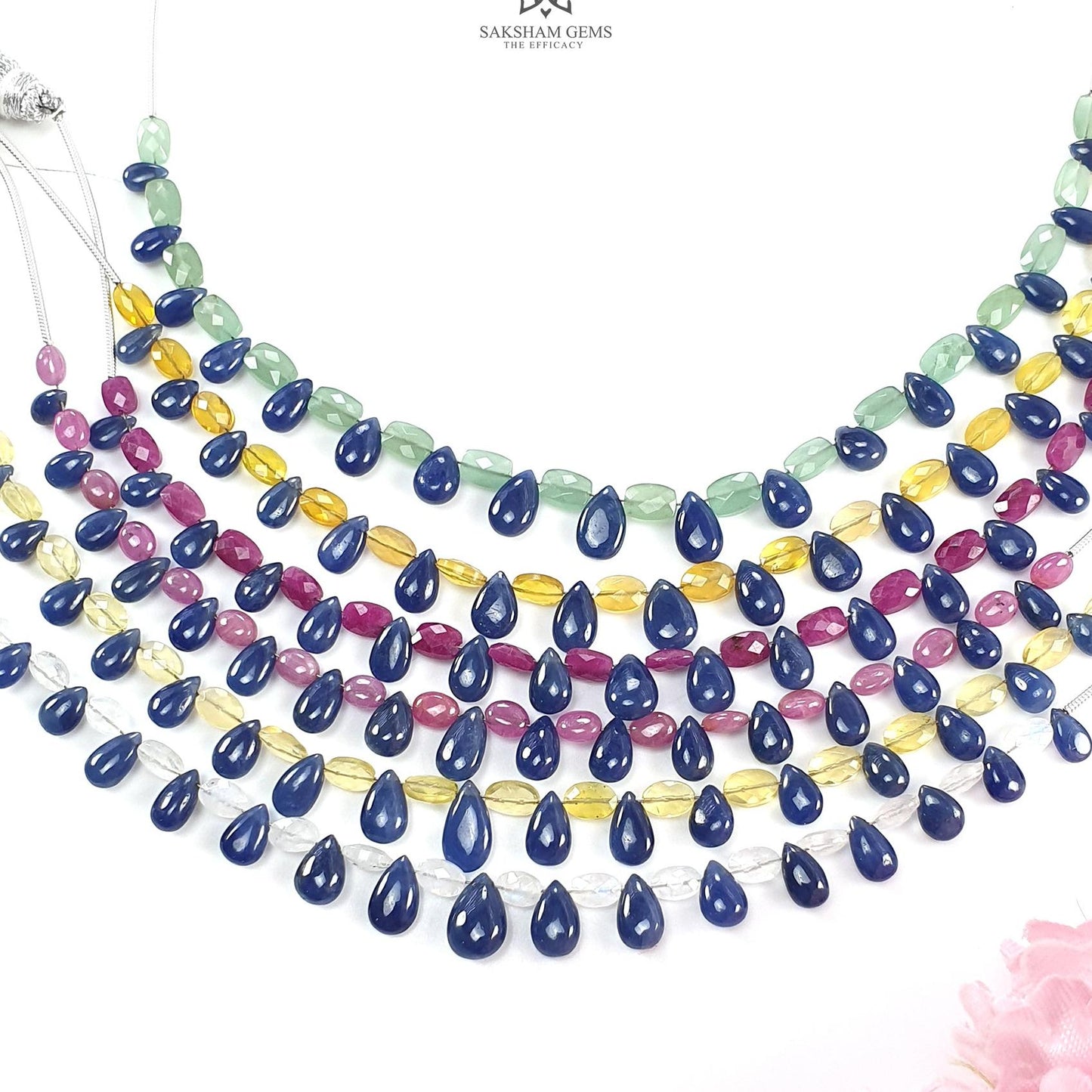 Sapphire Ruby Opal Moonstone Quartz Plain Beads: Natural Untreated Blue Sapphire Teardrop Cushion Plain 6"-7" Beads For Bracelet